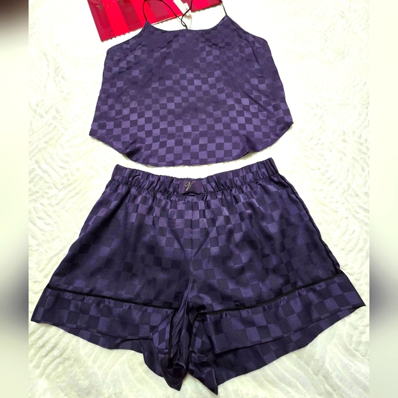 VICTORIA SECRET Satin Cami & Short. Gingham Violet. Size: Top- M Bottom-S
